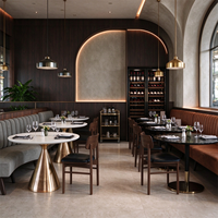 Meubles de restaurant de style nordique, table ronde en dalle blanche et chaise, canapé en tissu de luxe pour restaurant