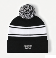 Bonnet tricoté de créateur avec pompon, logo brodé, pour le sport et le golf, personnalisable, bonnet d'hiver
