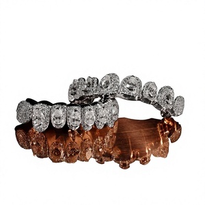 Grillz dentaire en argent 925 avec strass en cristal taille brillant, style Hiphop de luxe, unisexe, pour usage quotidien, cadeau de fête, certifié GRA - Product Image 1