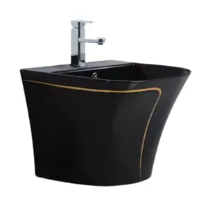 Настенная раковина черного и золотого цвета для ванной комнаты в западном стиле из фарфора