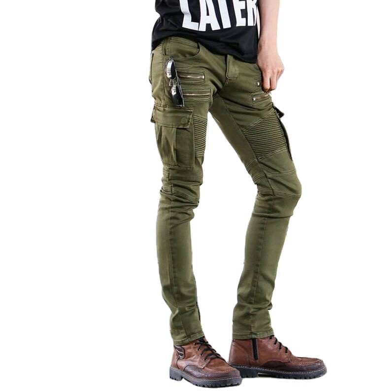 Jean slim élastique pour motard, deux couleurs, vert, noir, jeans slim, élégant, pantalon hip hop, en stock, nourrissons, nouvelle collection