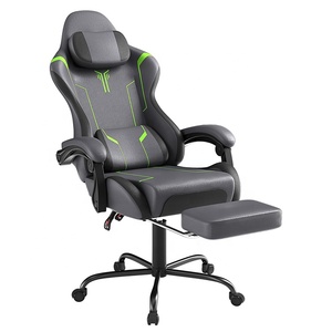 Chaise de jeu grise avec repose-pieds, appui-tête massant, <span class=keywords><strong>coussin</strong></span> <span class=keywords><strong>lombaire</strong></span> pour joueurs, salle de jeux, bureau, chaise inclinable pour jeux vidéo - Product Image 2