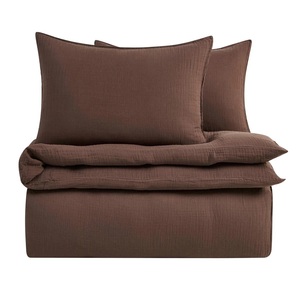 Housse de <span class=keywords><strong>couette</strong></span> 150x200 unie 100% coton mousseline, ensemble de housses de <span class=keywords><strong>couette</strong></span> marron foncé, toucher doux, haute qualité, vente en gros - Product Image 3