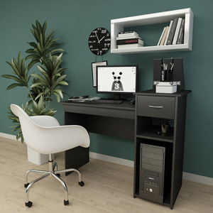Negro CASA MESA con gabinete de vuelos de escritorio con espacio de almacenamiento escritorio de la computadora - Product Image 6