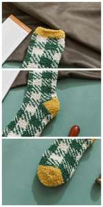 Chaussettes à carreaux en velours patchwork de bonneterie japonaise Chaussettes d'hiver thermiques pour femmes - Product Image 6
