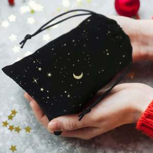 Custom <b>Dice</b> Jewelry Gift Wrap Wedding Anniversary Draw String Moon Stars Black Velvet Dust <b>Bag</b> for Candle - Product Image 6