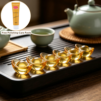 Adorno de Feng Shui de Cristal Amarillo en Forma de Lingote Dorado, Estatua de Yuan Bao de Cristal para Decoración del Hogar o Escritorio, Incluye Pasta de Pulido de 10 ml