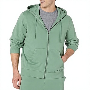 Sudadera con Capucha Verde para Hombre, Cierre de Cremallera, Corte Regular, Color Sólido, Estilo Casual para Otoño, 100% Algodón, Felpa Francesa, Transpirable, Tejido Ecológico, 240g - Product Image 6