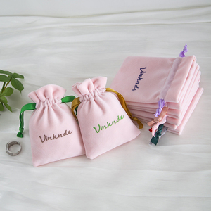 Bolsa de terciopelo rosa bebé de 9x12 cm con cinta de grosgrain, bolsa de terciopelo suave con cordón para joyería, bolsa de gamuza para boda, cumpleaños, cosméticos - Product Image 2
