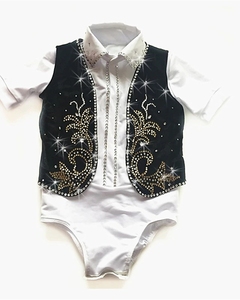Figure Skating <strong>Top</strong> Men's Ice Skating <strong>Top</strong> Black Spandex Professional Competition Skating Wear Boy <strong>Sequin</strong> Short Sleeve - Product Image 2