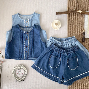 Conjunto de 2 piezas de ropa de verano para niñas con logotipo personalizado, conjunto de ropa vaquera para niñas bebés sin mangas para niños - Product Image 4