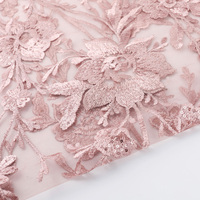 Robe en dentelle brodée de fleurs, tissu en maille à paillettes roses de haute qualité
