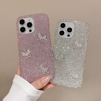 Coque de téléphone papillon mignon transfrontalier diamant pour iPhone 16 Pro Compatible 12/11 pour Apple 16/15 Pro Max strass perle décor