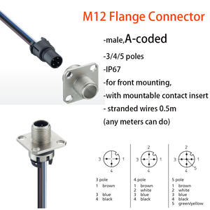 Connecteur circulaire M12 (connecteur à montage sur panneau) : <span class=keywords><strong>Code</strong></span> A, B, <span class=keywords><strong>D</strong></span>, L, étanche IP67, contact en or, version mâle-femelle droite - Product Image 3