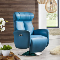 Luxuriöser Moderner Elektrischer Drehbarer Relaxsessel 360 Grad Blauer Leder-Sessel mit Verstellbarer Kopfstütze Wohnzimmer-Sofa