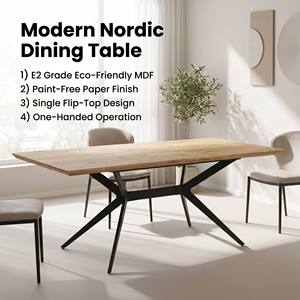 Table <span class=keywords><strong>à</strong></span> manger extensible industrielle <span class=keywords><strong>à</strong></span> plateau papillon avec mécanisme <span class=keywords><strong>à</strong></span> une seule <span class=keywords><strong>main</strong></span>, texture bois MDF, fabricant chinois - Product Image 6