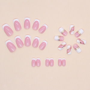 24 pièces Prix de gros Ongles artificiels de luxe style français en acrylique pointus à presser - Product Image 3