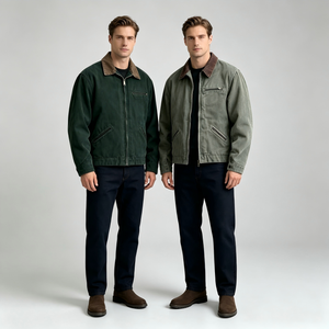 Veste de travail vintage pour <span class=keywords><strong>homme</strong></span> en toile délavée avec <span class=keywords><strong>col</strong></span> en velours côtelé, en coton épais, poches zippées, <span class=keywords><strong>manteau</strong></span> utilitaire robuste pour le travail - Product Image 4