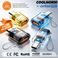 Adaptador de Transferencia de Datos USB 3.2/Gen 2 Transparente de 120W con Doble Puerto de 10 Gbps, Salida Hembra Tipo C y Soporte OTG para Computadoras y Teléfonos