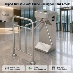 Torniquete Trípode de Acero Inoxidable al por Mayor con Barandilla Guía e Integración Opcional de Control de Acceso para Pasillos Abiertos - Product Image 1