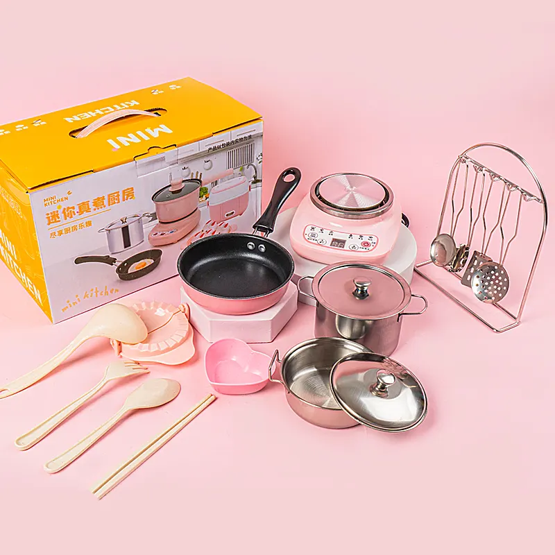 Tiktok hot selling Mini incl cooker cookware stainless steel kitchen toys miniature kitchen toy set for real cooking kids toys