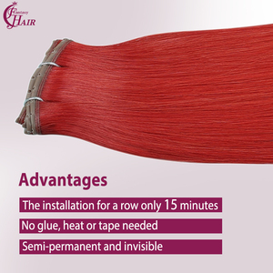 Extensions de cheveux naturels FH Invisible Hole Butterfly Weft, couleur rouge, Remy Genius XO Hole Weft, double trame papillon - Product Image 2