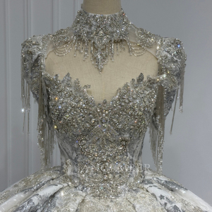 XS296 Modern Sparkly Sweetheart Sequined Beaded Chapel Train Long Lace Flowers <b>Crystal</b> Wedding Dress - Product Image 4