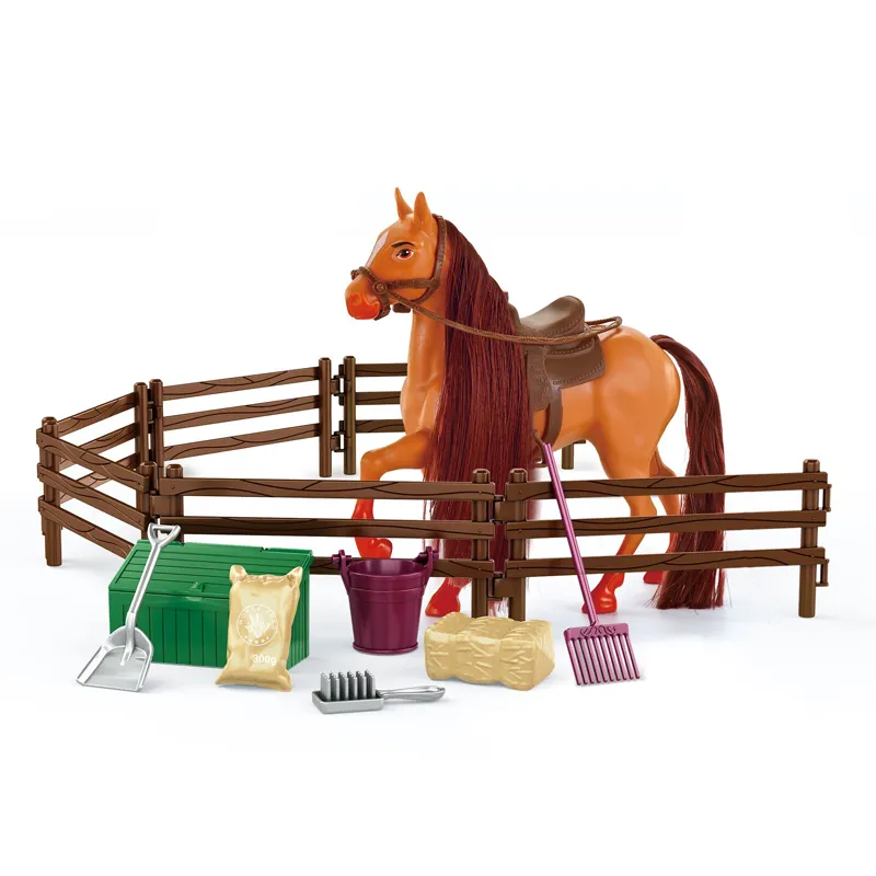 Toy horse farm animal simulation model set for children with fence