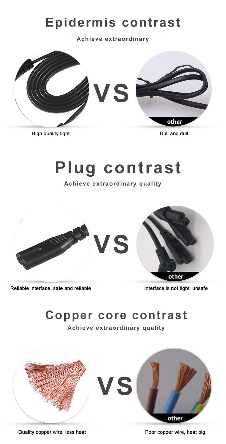 2ピン図8オス-メス電源コード電源アダプタ延長ケーブルIEC C8プラグ-C7