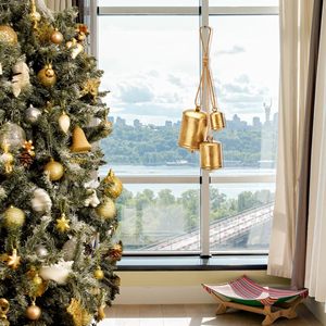 Vintage <b>Christmas</b> Tree Bell Pendant Jute Rope European Classical Chinese Style Distressed Finish Fireplace <b>Door</b> <b>Decoration</b> - Product Image 4