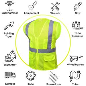 Gilet de sécurité réfléchissant pour la construction et la circulation, personnalisé ODM, avec bandes haute visibilité, en maille, fermeture éclair et multiples poches - Product Image 6