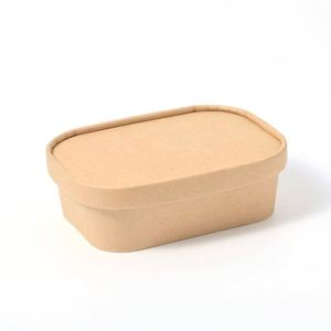 Durable <b>Disposable</b> Eco Friendly Kraft Paper Rectangular Salad <b>Bowl</b> Lid Custom Printing OEM Service Microwavable Biodegradable - Product Image 1