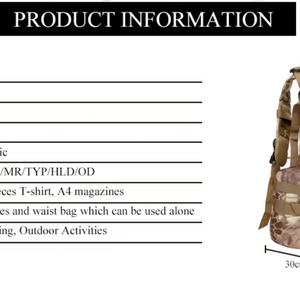 Sac à dos tactique en nylon imperméable avec camouflage anti-déchirure pour activités de plein air, chasse, randonnée, doté d'un cadre interne - Product Image 2