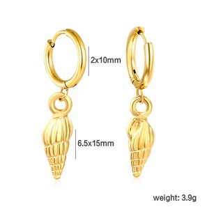 Pendientes de Aro Modernos Personalizados para el Verano, Joyería de Playa, Chapados en Oro de 18k, Acero Inoxidable Antideslustre, Pendientes Colgantes de Concha para Mujer - Product Image 2