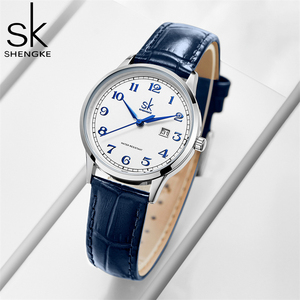 Women's Minimalist White Large Dial Blue Scale Waterproof Genuine Leather Strap Quartz <b>Watch</b> - Product Image 2