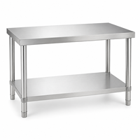 Mesa de Trabajo Industrial de Acero Inoxidable 304/201 de Doble Nivel, Plana, de Grado Alimenticio, para Cocina Comercial, de Alta Resistencia