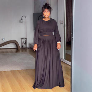 Toptan 2026 Yeni Sonbahar Modası Seksi Zarif Yuvarlak Yaka Uzun Kollu Üst Yarım Etek Kadın Takımları - Product Image 3