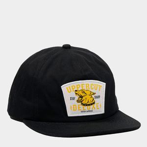 OEM Custom Logo 5 Panel Unstructured Cotton Woven Patch Snapback <b>Cap</b> Black <b>Flat</b> Brim <b>Hat</b> - Product Image 1