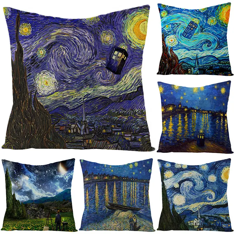 Van Gogh Pillow Cases Abstract Art Design Cushion Covers Square Purple Decorative Pillow Covers for Famous Painting Fans