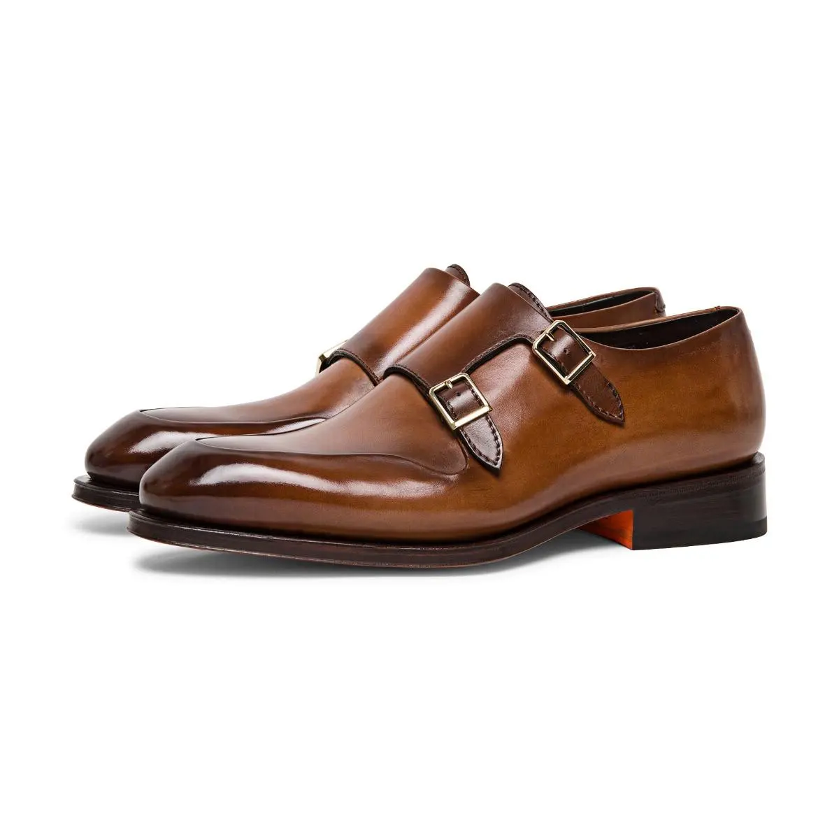 Double brown monk strap men shoes designer dress shoe for men