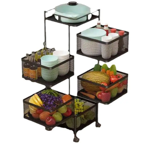 Estante giratorio de cocina cuadrado redondo de 5 capas, cesta giratoria, estante de almacenamiento de frutas y verduras, estante de almacenamiento de cocina plegable para suelo - Product Image 4