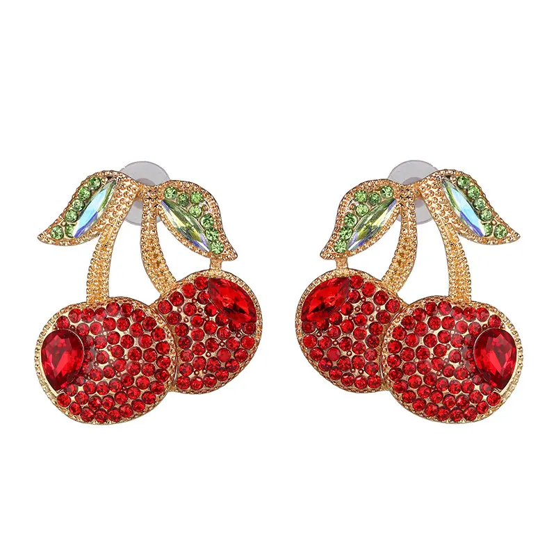 2019 New design latest earring jewelry Charm Cute cherry shape set diamond studas alloy earring for women