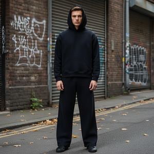 Set Tuta in <span class=keywords><strong>Felpa</strong></span> Francese Personalizzabile, <span class=keywords><strong>Felpa</strong></span> <span class=keywords><strong>e</strong></span> Pantaloni Oversize in 100% Cotone, Abbigliamento Streetwear da Uomo - Product Image 1