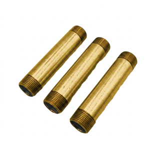 Conector de tubería de latón forjado con rosca BSP/NPT, macho, largo/corto, negro, ASTM/ASME/ANSI, para fontanería, boquilla de tubería larga (AOL-09) - Product Image 1