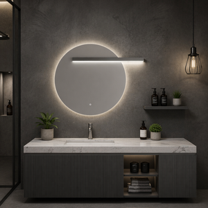 Set di Mobili da <span class=keywords><strong>Bagno</strong></span> Minimalista Grigio <span class=keywords><strong>Antracite</strong></span>, Mobile Scanalato con Chiusura Ammortizzata e Specchio LED Intelligente Retroilluminato - Product Image 2