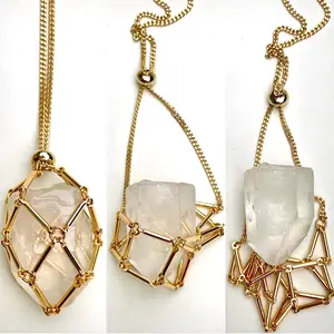 Aço inoxidável 18k ouro bambu líquido saco natural cristal pedra ajustável pingente colar gemstone jóias para homens mulheres