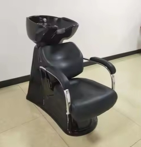 Bac à shampoing noir et chaise de coiffure pour salon, mobilier de coiffure, chaise de barbier sans fonction de massage - Product Image 3