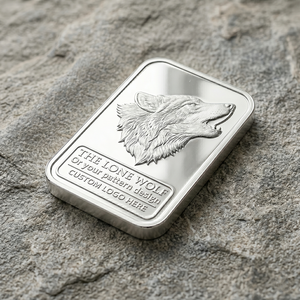 Barre de lingot souvenir personnalisée en alliage de zinc moulé sous pression de haute qualité, plaquée argent, avec loup en relief - Product Image 3