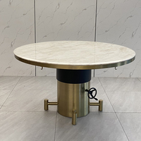 Ronde Goud Wit Marmer Roterende Eettafel Marmeren Crank Tafel Met Verstelbare Hoogte