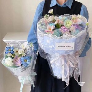 ผ้าตาข่ายปักลายลูกไม้สำหรับห่อดอกไม้ วัสดุห่อของขวัญลายดอกไม้ขอบหยักโรแมนติก ผ้าทูลล์สำหรับห่อช่อดอกไม้งานแต่งงาน - Product Image 2